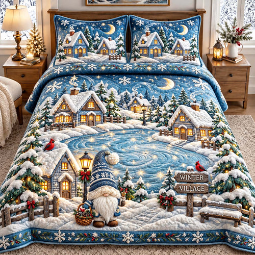Winter Village Gnome 3-Piece Quilted Bedding Set GFTONTD3407