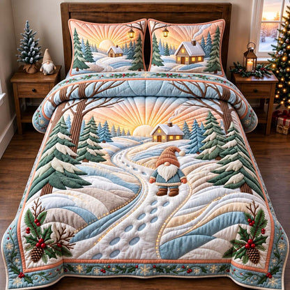 Snowy Gnome Journey 3-Piece Quilted Bedding Set GFTONTD3409