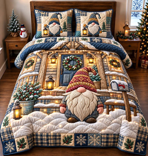 Rustic Winter Gnome 3-Piece Quilted Bedding Set GFTONTD3410