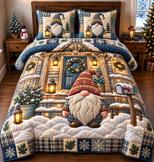 Rustic Winter Gnome 3-Piece Quilted Bedding Set GFTONTD3410