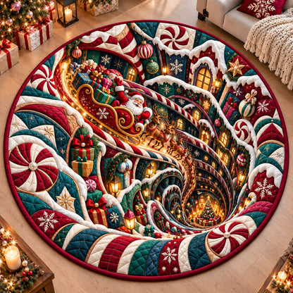 Candyland Santa Spiral Quilted Round Mat GFTONTD3416