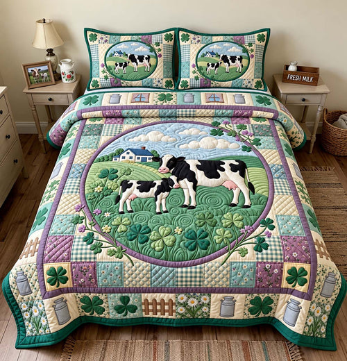 Clover Meadow Cows 3-Piece Quilted Bedding Set GFTONTD3446