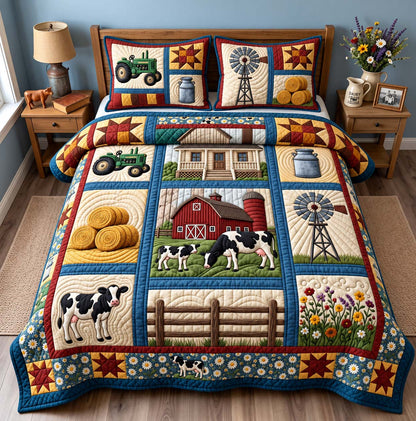 Country Farm Patchwork 3-Piece Quilted Bedding Set GFTONTD3447