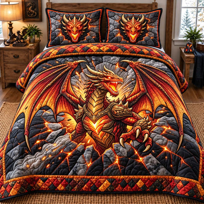 Inferno Dragon 3-Piece Quilted Bedding Set GFTONTD3452