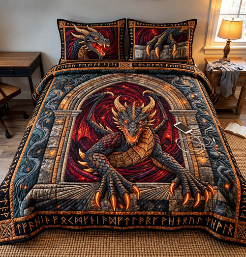 Ancient Rune Dragon 3-Piece Quilted Bedding Set GFTONTD3454