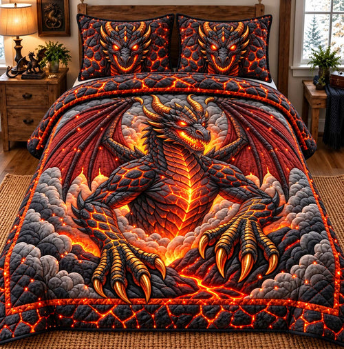 Lava Dragon 3-Piece Quilted Bedding Set GFTONTD3455