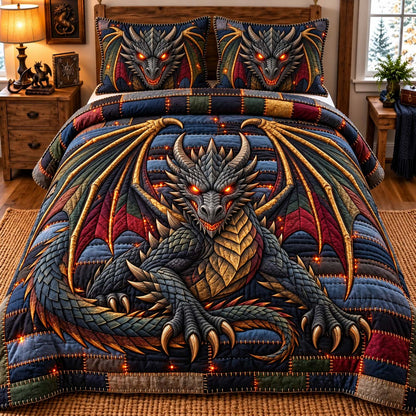 Dark Scale Dragon 3-Piece Quilted Bedding Set GFTONTD3456