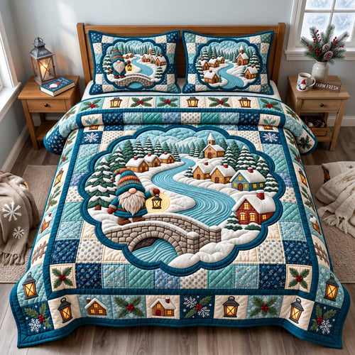 Gnome Winter Village 3-Piece Quilted Bedding Set GFTONTD3458