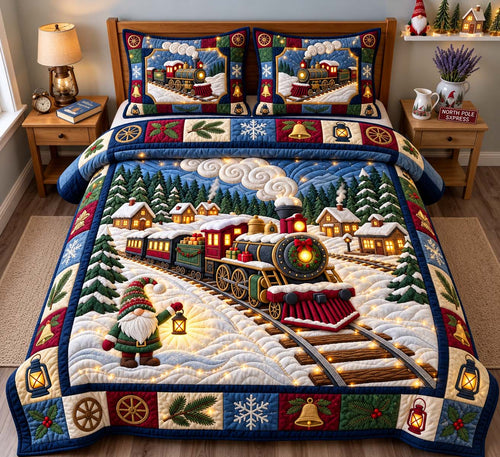 Christmas Train Village 3-Piece Quilted Bedding Set GFTONTD3460