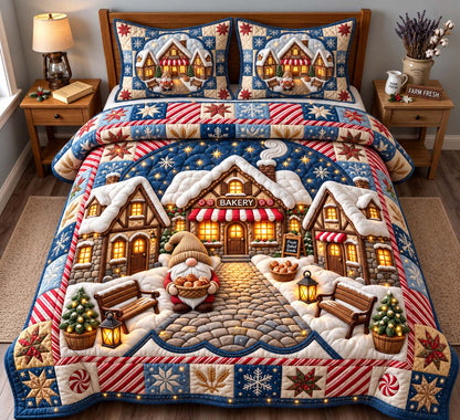 Christmas Bakery Village 3-Piece Quilted Bedding Set GFTONTD3463