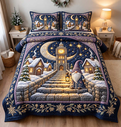 Moonlit Gnome Village 3-Piece Quilted Bedding Set GFTONTD3464