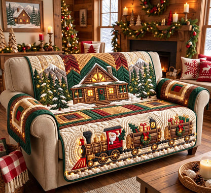 Christmas Cabin Railway Quilted Sofa Cover GFTONTD3495