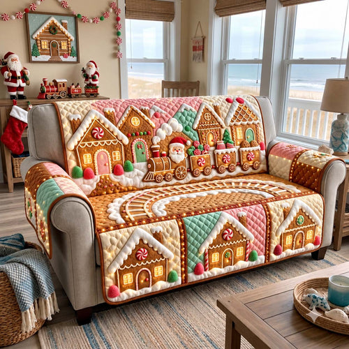 Gingerbread Train Town Quilted Sofa Cover GFTONTD3496