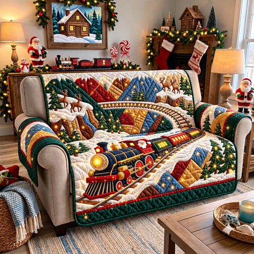 Alpine Santa Express Quilted Sofa Cover GFTONTD3497