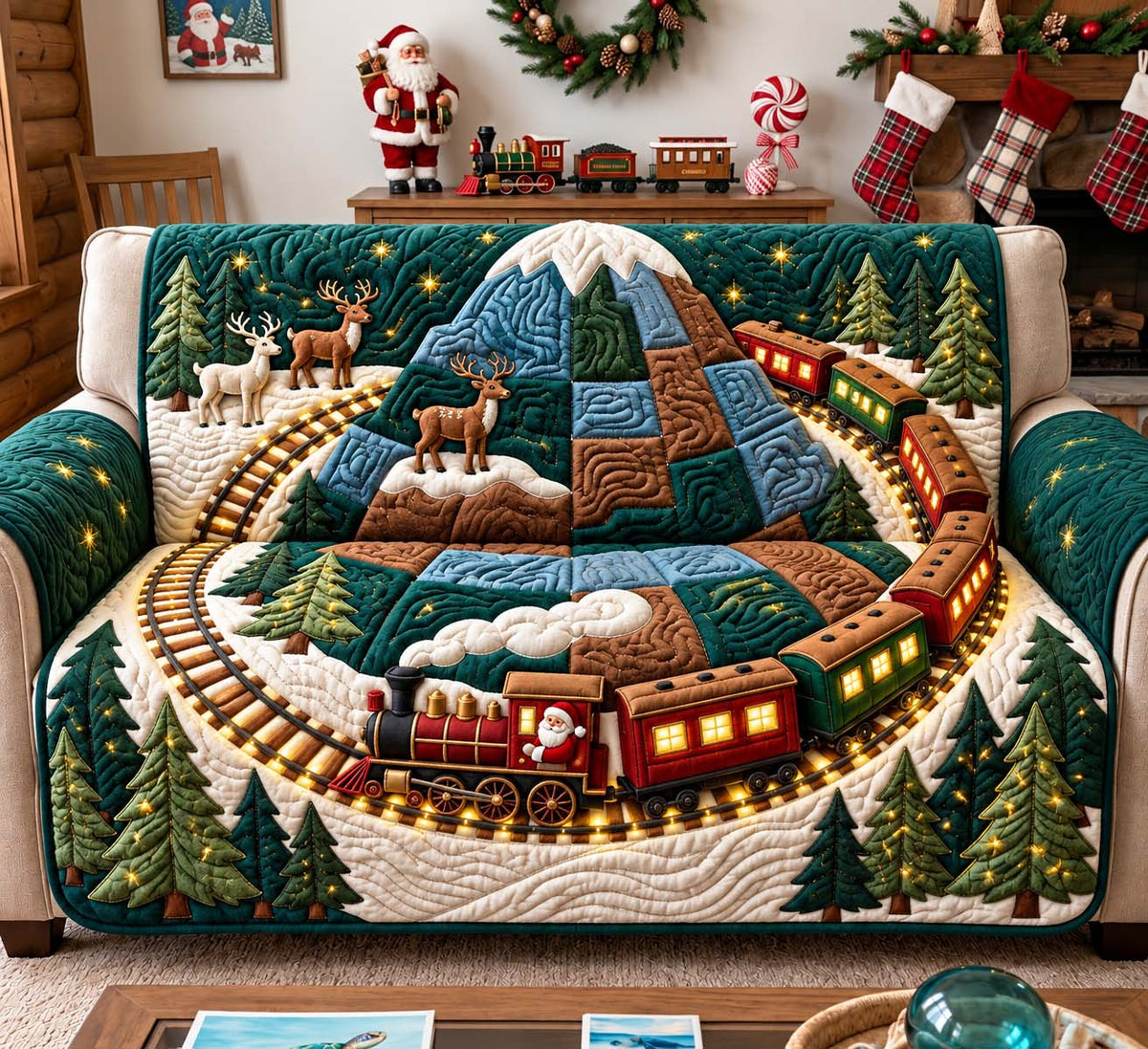 North Pole Railway Quilted Sofa Cover GFTONTD3499