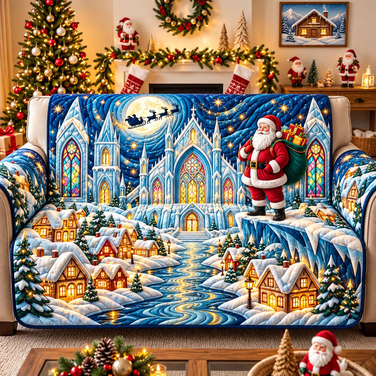 Ice Castle Santa Quilted Sofa Cover GFTONTD3505