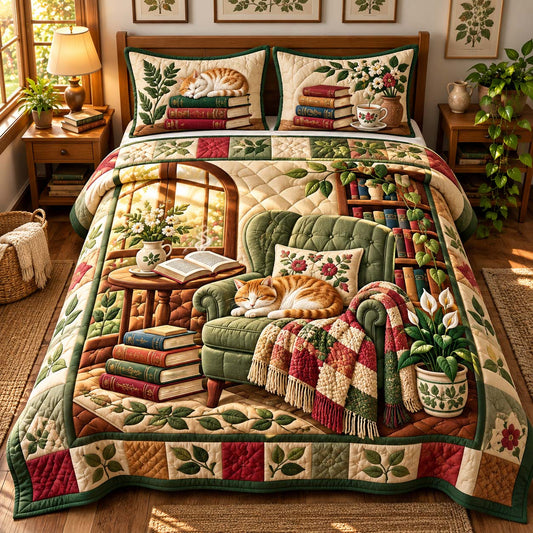 Reading Nook Kitty 3-Piece Quilted Bedding Set GFTONTD3510