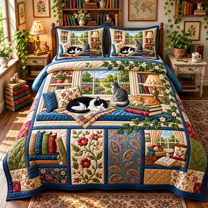 Cats by the Window 3-Piece Quilted Bedding Set GFTONTD3511
