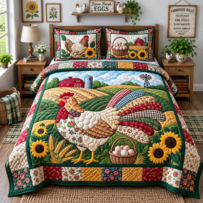 Patchwork Hen Farm 3-Piece Quilted Bedding Set GFTONTD3514