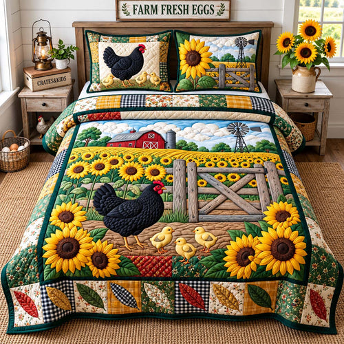 Sunflower Hen Meadow 3-Piece Quilted Bedding Set GFTONTD3516