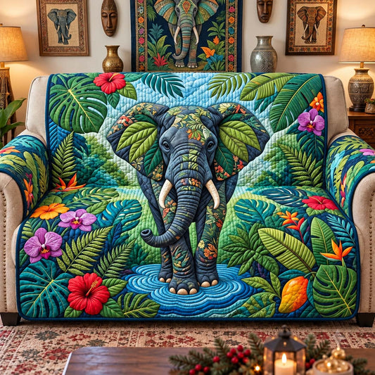 Tropical Jungle Elephant Quilted Sofa Cover GFTONTD3525