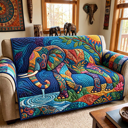 Boho River Elephant Quilted Sofa Cover GFTONTD3526