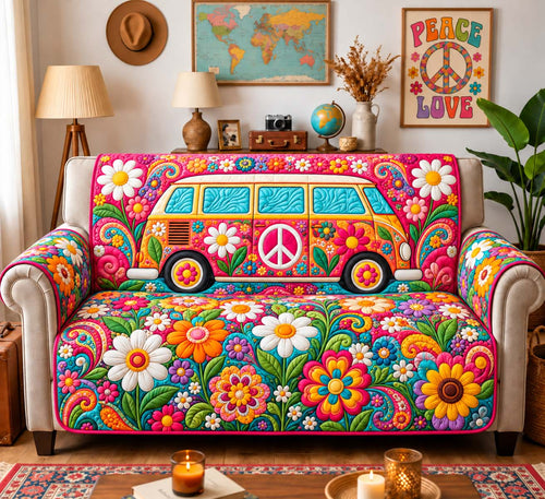 Flower Power Hippie Van Quilted Sofa Cover GFTONTD3535