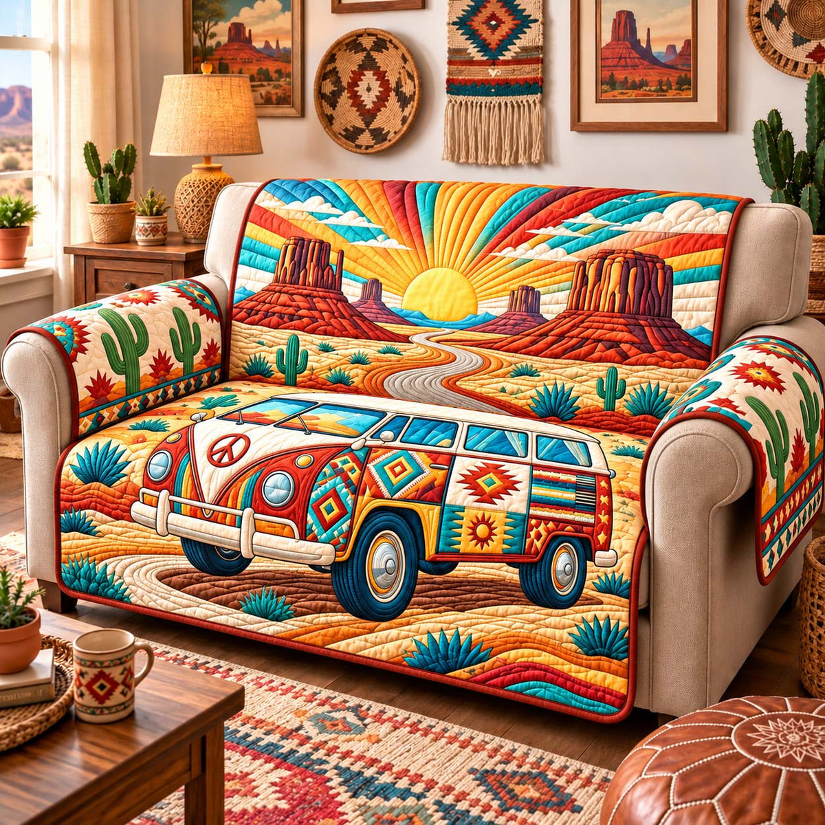 Desert Road Trip Quilted Sofa Cover GFTONTD3536