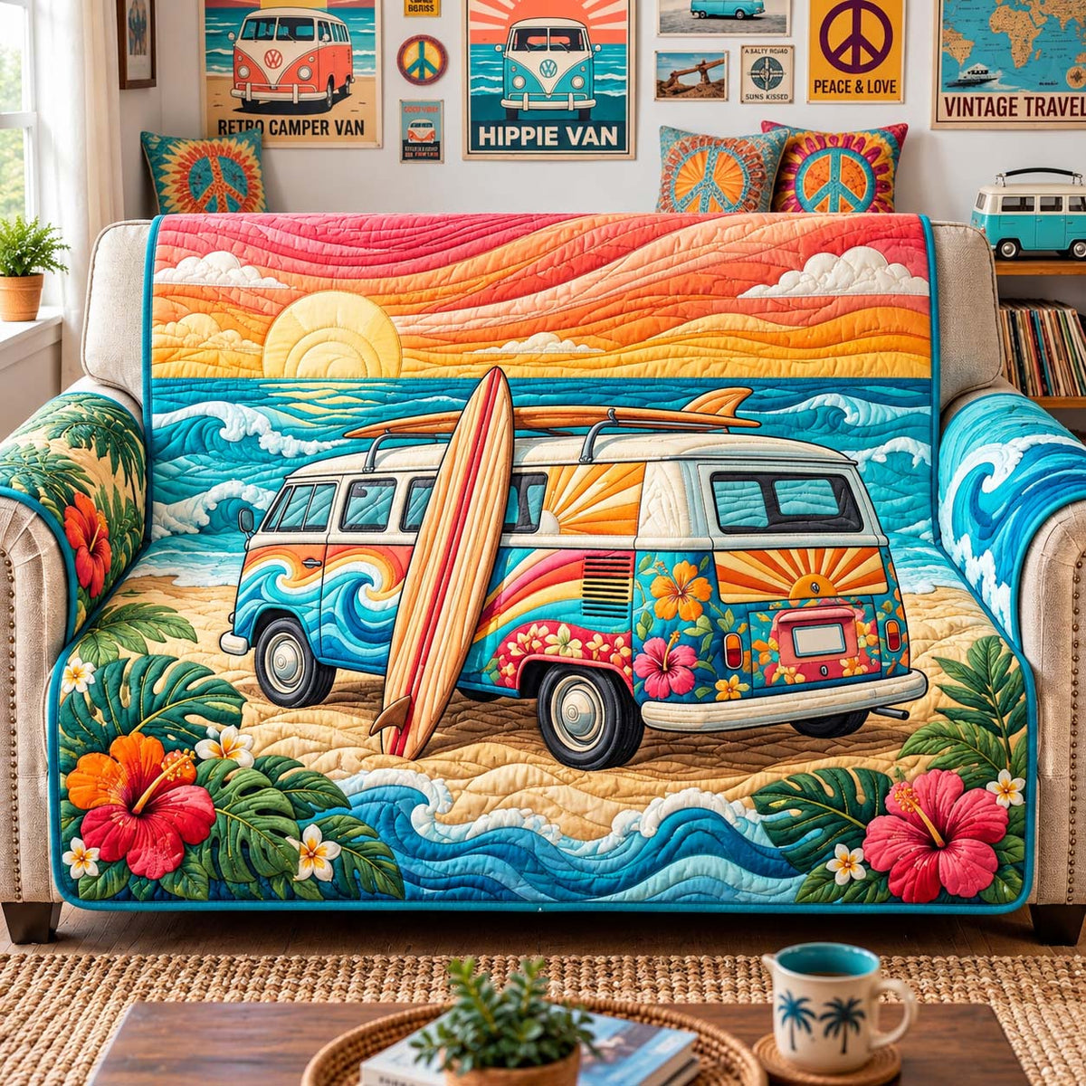 Sunset Surf Camper Quilted Sofa Cover GFTONTD3537