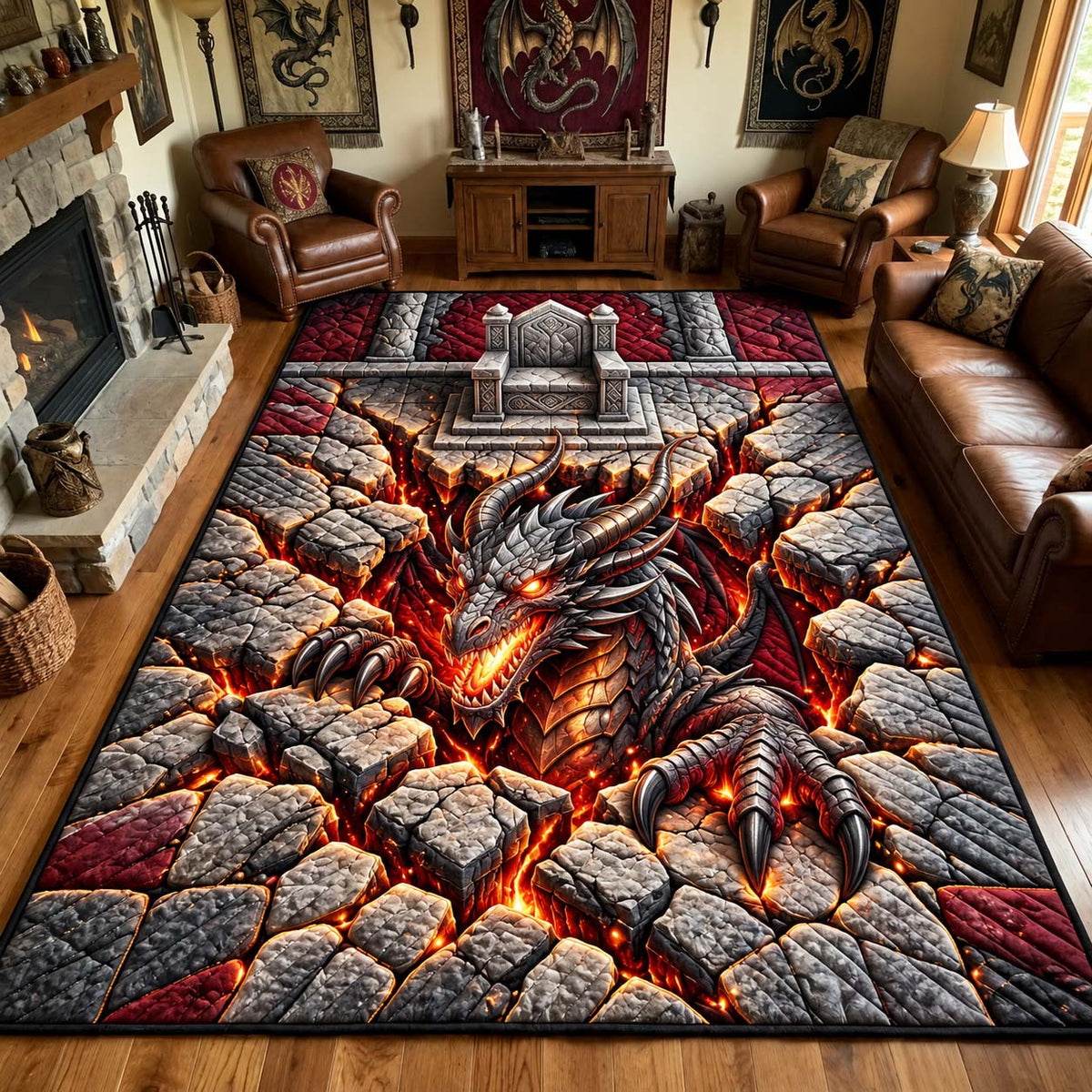 Lava Throne Dragon Area Rug GFTONTD3548