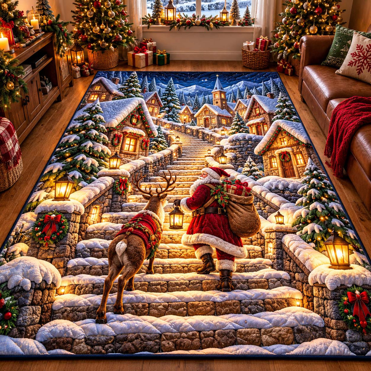 Christmas Village Steps Area Rug GFTONTD3552
