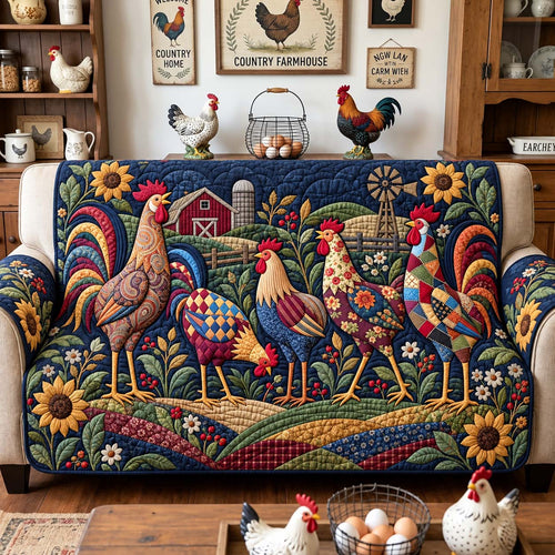 Country Rooster Parade Quilted Sofa Cover GFTONTD3571