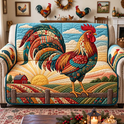 Rooster Sunrise Farm Quilted Sofa Cover GFTONTD3573