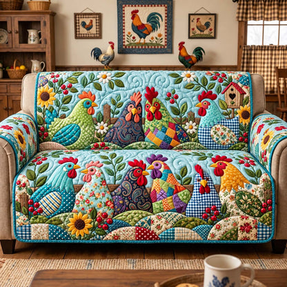 Patchwork Hen Gathering Quilted Sofa Cover GFTONTD3574