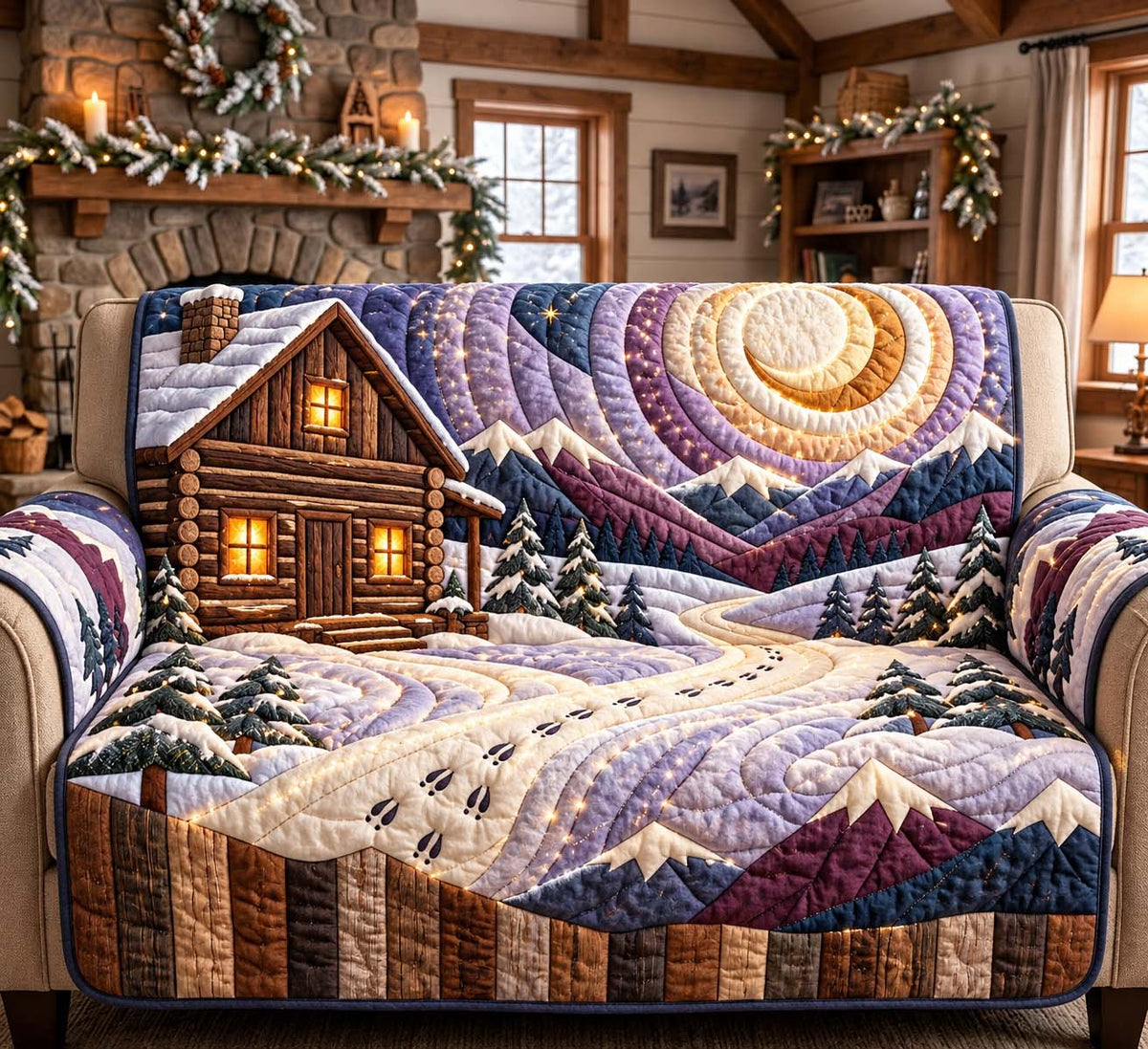 Moonlit Cabin Trail Quilted Sofa Cover GFTONTD3592