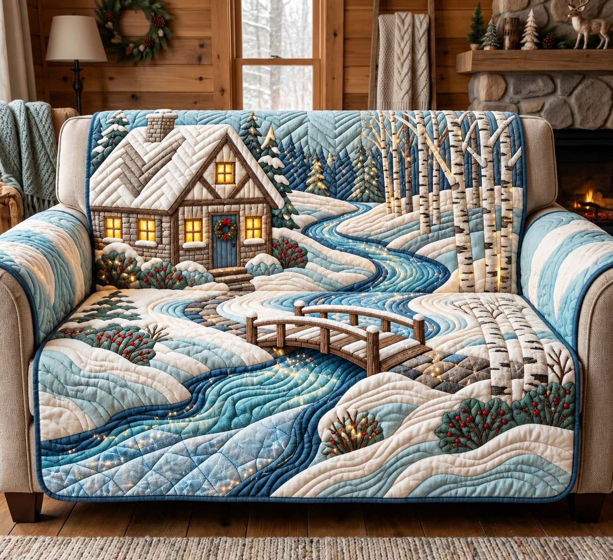 Birchwood Winter Creek Quilted Sofa Cover GFTONTD3594