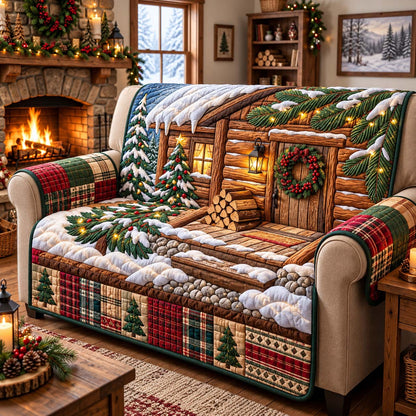 Christmas Cabin Porch Quilted Sofa Cover GFTONTD3595