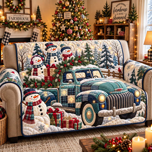 Snowman Truck Christmas Quilted Sofa Cover GFTONTD3600