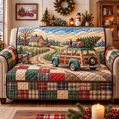 Country Christmas Drive Quilted Sofa Cover GFTONTD3601