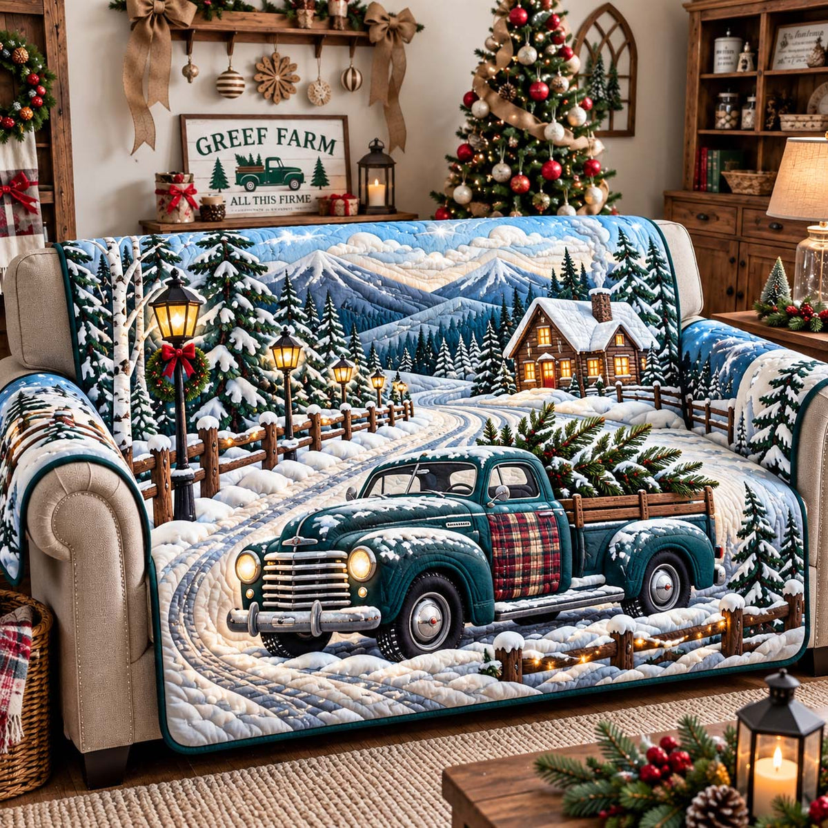 Evergreen Cabin Truck Quilted Sofa Cover GFTONTD3602