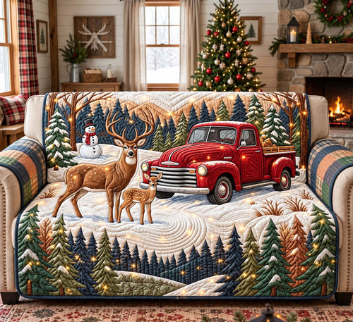 Woodland Christmas Truck Quilted Sofa Cover GFTONTD3604