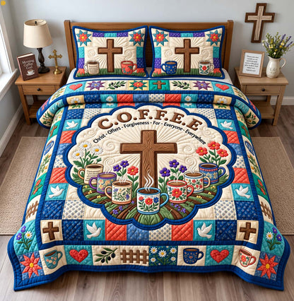 Coffee With Christ 3-Piece Quilted Bedding Set GFTONTD3613