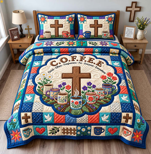 Coffee With Christ 3-Piece Quilted Bedding Set GFTONTD3613