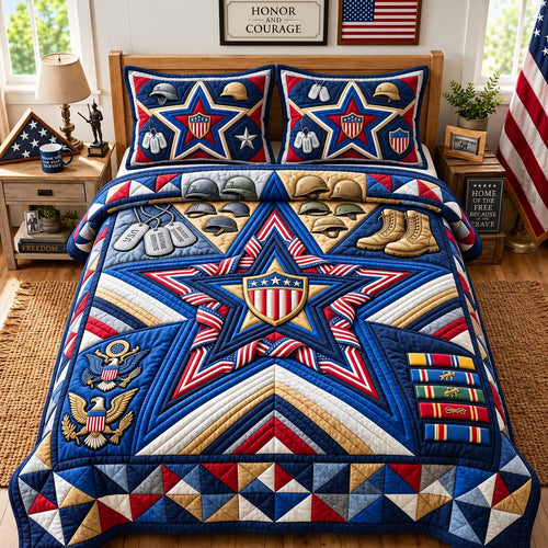 Patriotic Service Star 3-Piece Quilted Bedding Set GFTONTD3626