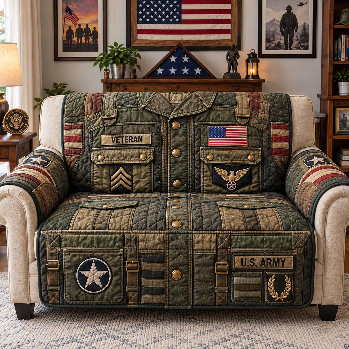Army Veteran Field Jacket Quilted Sofa Cover GFTONTD3627