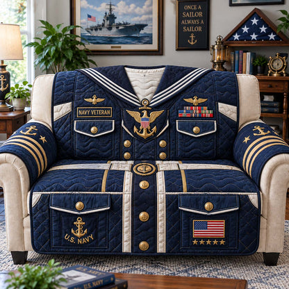 Navy Veteran Uniform Quilted Sofa Cover GFTONTD3630