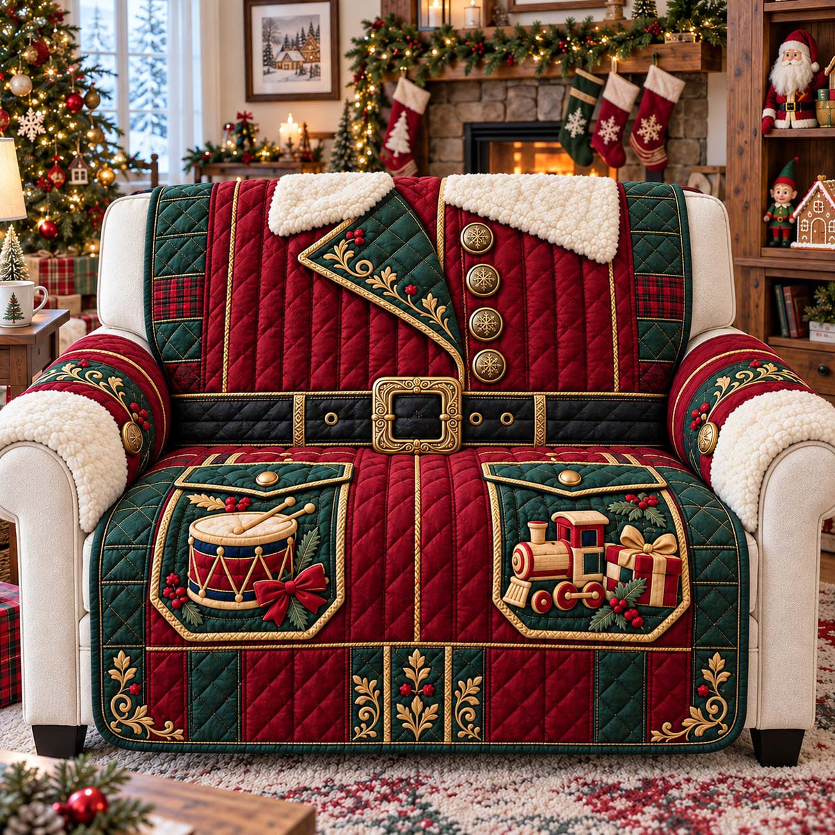 Santa Toymaker Coat Quilted Sofa Cover GFTONTD3634