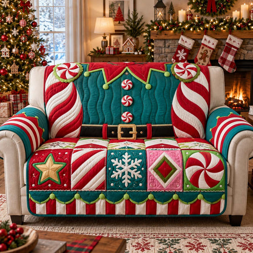 Candy Cane Elf Quilted Sofa Cover GFTONTD3635