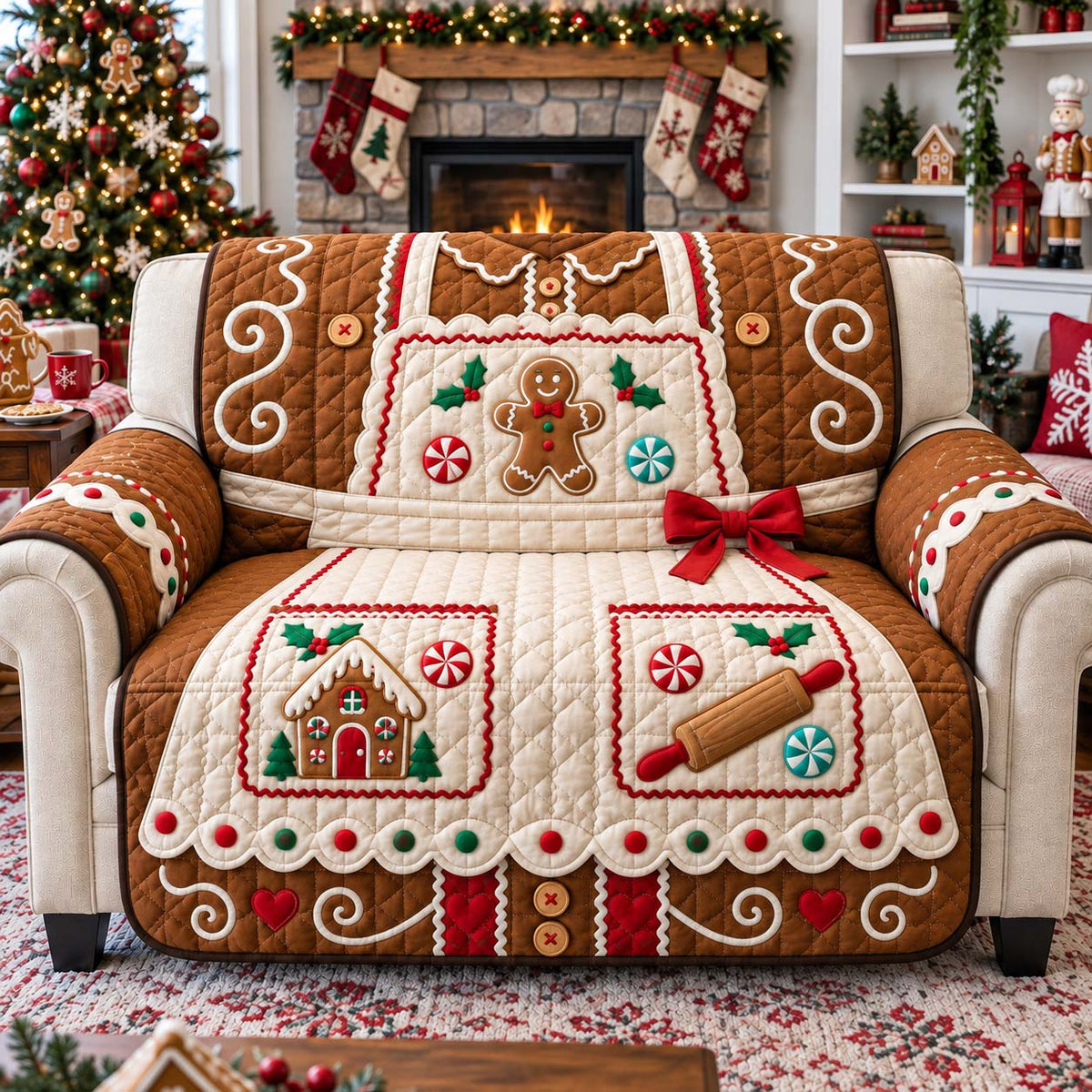 Gingerbread Baker Apron Quilted Sofa Cover GFTONTD3636