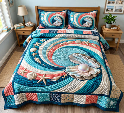 Ocean Pearl Swirl 3-Piece Quilted Bedding Set GFTONTD3655